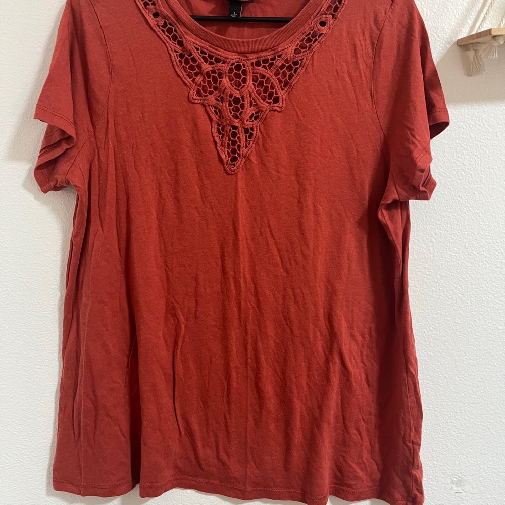 Torrid Terracotta Lace Accent Tee